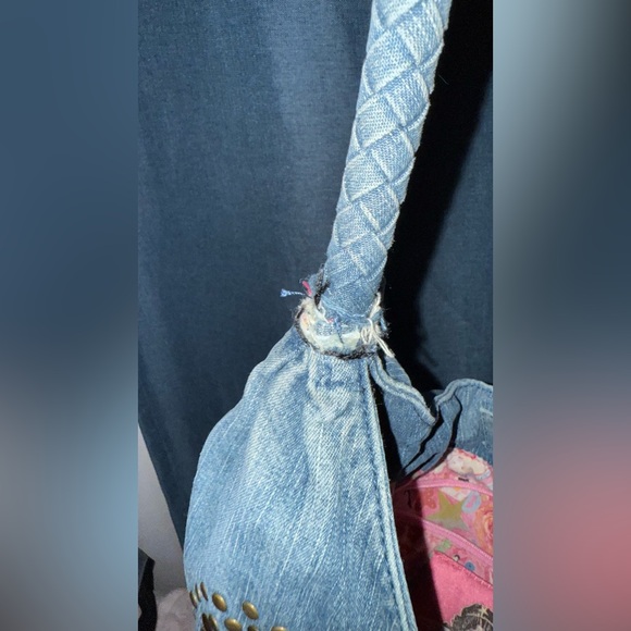 Vintage Retro Fiorucci Brass Stud Denim Hobo Pink Angel Lining & Interior Pocket - Picture 16 of 16